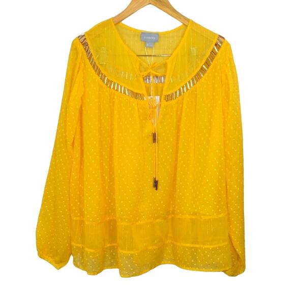 ML Finders Keepers Aspen Yellow Gold Oversized Dot Sheer Belle Top Blouse NWT S - Picture 1 of 11